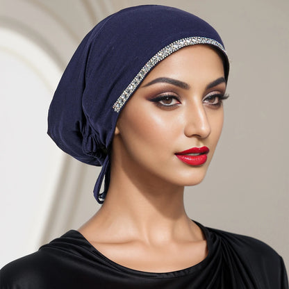 Women’s Modal Rhinestone Hijab Cap - Soft Muslim Turban Underscarf Bonnet for Secure Headwrap Styling