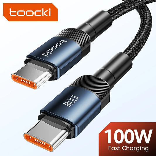 Toocki 100W USB Type-C to USB-C Cable – PD Fast Charging for MacBook, Samsung, Xiaomi, 1M, 2M, 3M Lengths