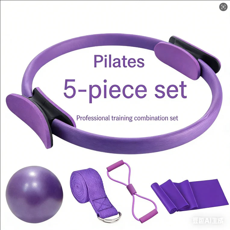 5-Piece Pilates Resistance Ring Set - Yoga Fitness Exercise Bands for Women & Girls