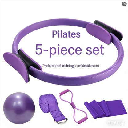 5-Piece Pilates Resistance Ring Set - Yoga Fitness Exercise Bands for Women & Girls