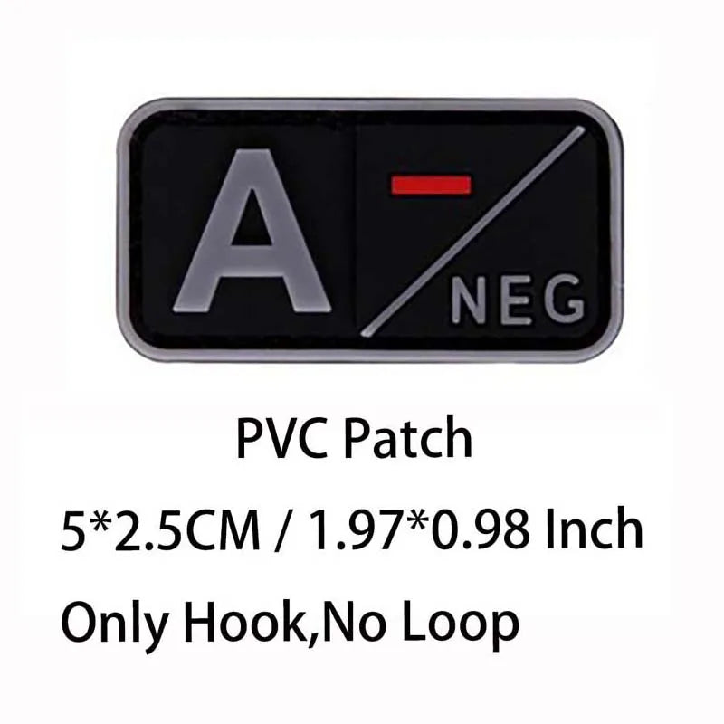 PVC Blood Type Hook Patch - A B AB O Positive Negative Military Tactical Badge for Backpack & Outdoor Gear