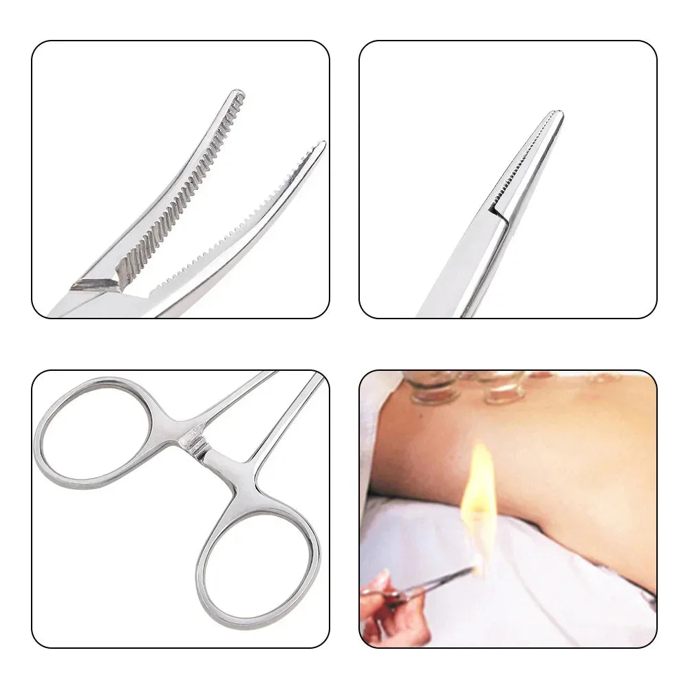 Stainless Steel Hemostatic Forceps – Surgical Locking Clamp Tool, Curved & Straight Tip Fishing Pliers & Medical Hemostat Tool