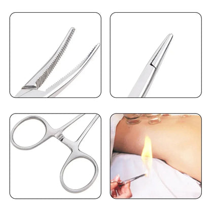 Stainless Steel Hemostatic Forceps - Locking Surgical Clamps with Curved & Straight Tip Pliers