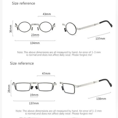 Unisex Folding Reading Glasses – Full Metal Frame, Transparent Lenses, Anti-Blue Light with Case