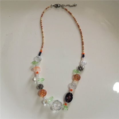 Y2K Strawberry Charm Choker Necklace - Ceramic Dog Pendant Acrylic Beaded Colorful Bow Aesthetic Jewelry for Women