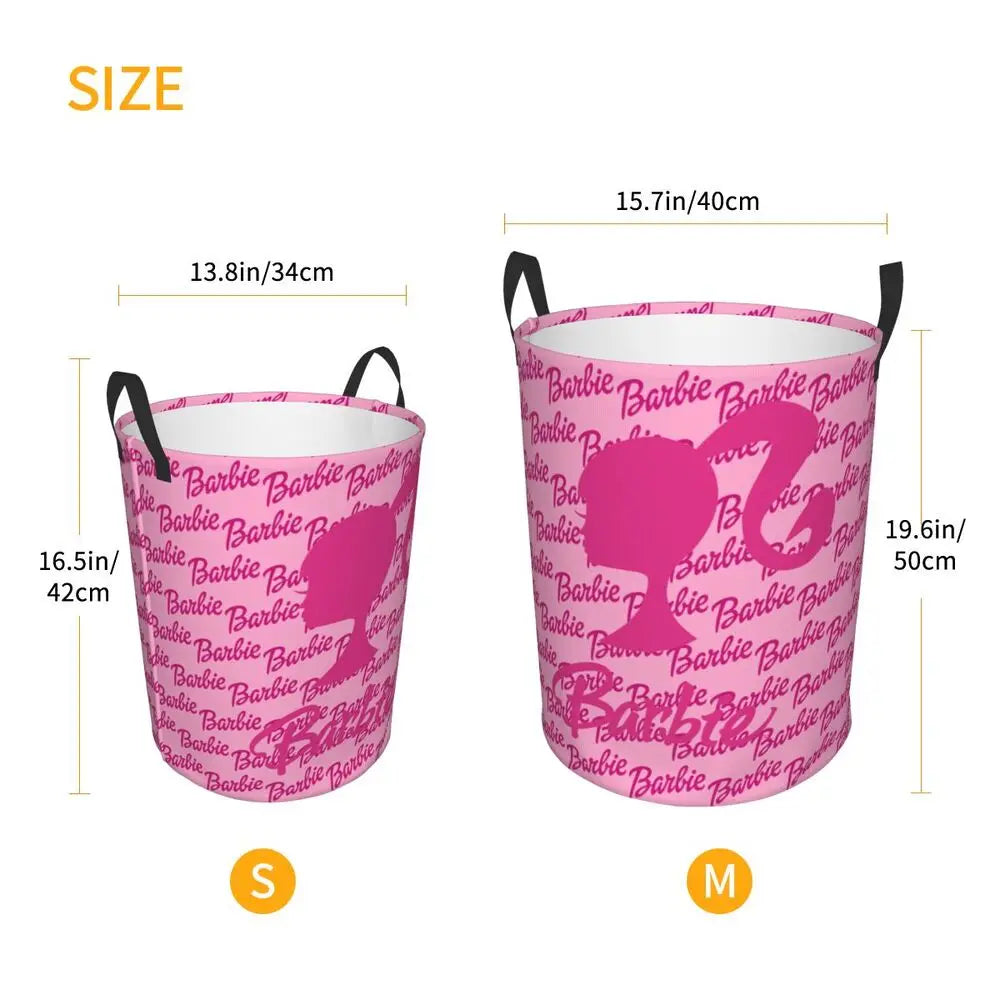 Custom Barbie Logo Laundry Basket – Collapsible Large Capacity Clothes Storage Bin, Disney Baby Hamper