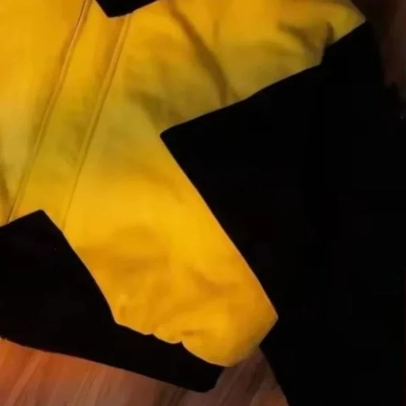 American Pattern Color Block Hoodie - Harajuku Punk Gothic Retro Loose Zipper Sweatshirt for Men