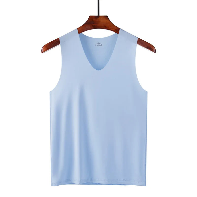 Men’s Silk Tank Top – Seamless Sleeveless Sport Vest, Plain Casual Summer Undershirt for Gym & Everyday Wear