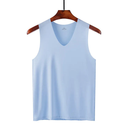 Men’s Silk Tank Top – Seamless Sleeveless Sport Vest, Plain Casual Summer Undershirt for Gym & Everyday Wear