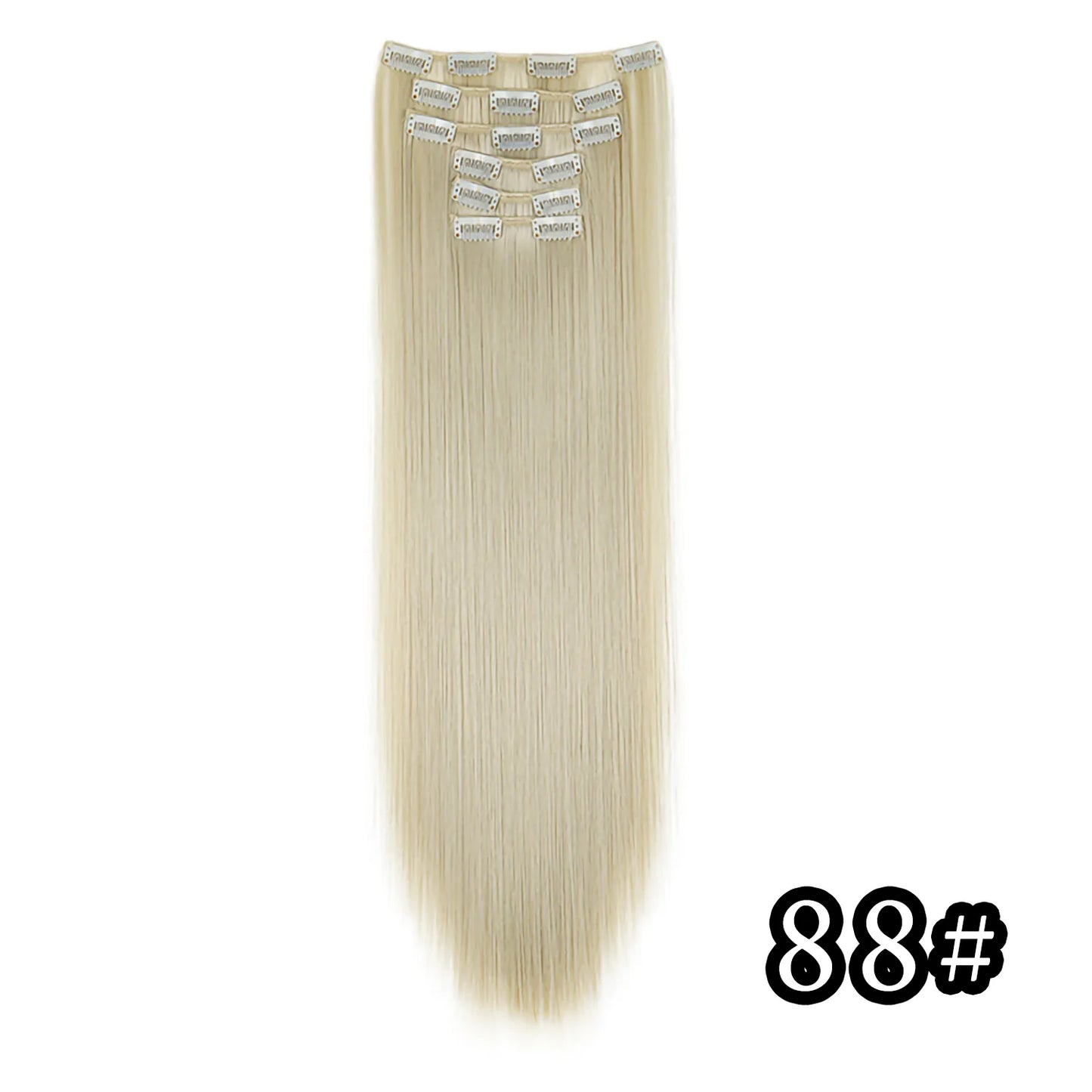 24-Inch 16 Clips-in Hair Extensions – Long Straight Synthetic Blonde & Black Hairpieces, Heat Resistant for Daily Use
