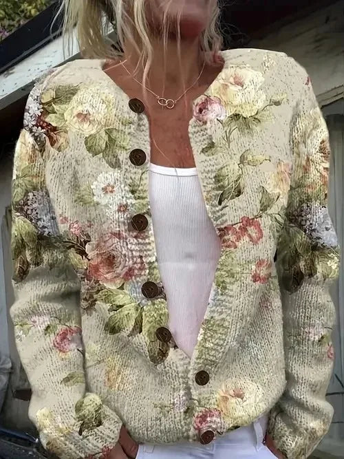 Women’s 3D Print Knitted Cardigan – Thin Vintage Sweater Autumn Winter Chic Knit Top Casual Streetwear