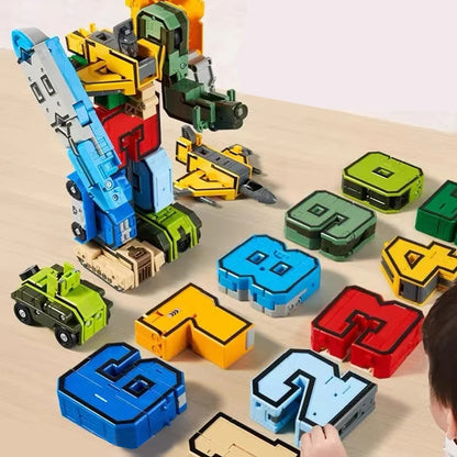 Transforming Robot Action Figure Set – Car Model Alphabet & Math Educational Deformation Toys for Kids Learning & Play
