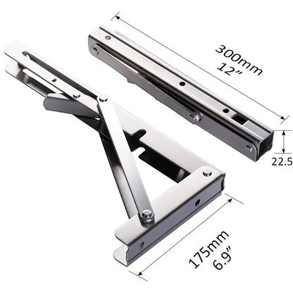 2PC Heavy-Duty Folding Shelf Brackets – Stainless Steel Wall-Mounted Collapsible Supports for Garage & Workstation