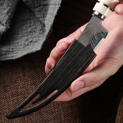 Damascus Style Boning Knife - Sharp Curved High Hardness Kitchen Fruit & Meat Cutting Knife