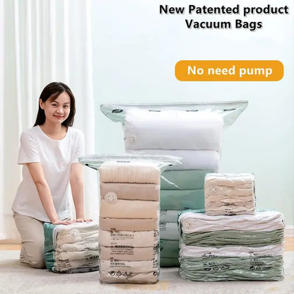 No-Pump Vacuum Storage Bags – Large Plastic Compression Bags for Clothes, Blankets & Travel Accessories