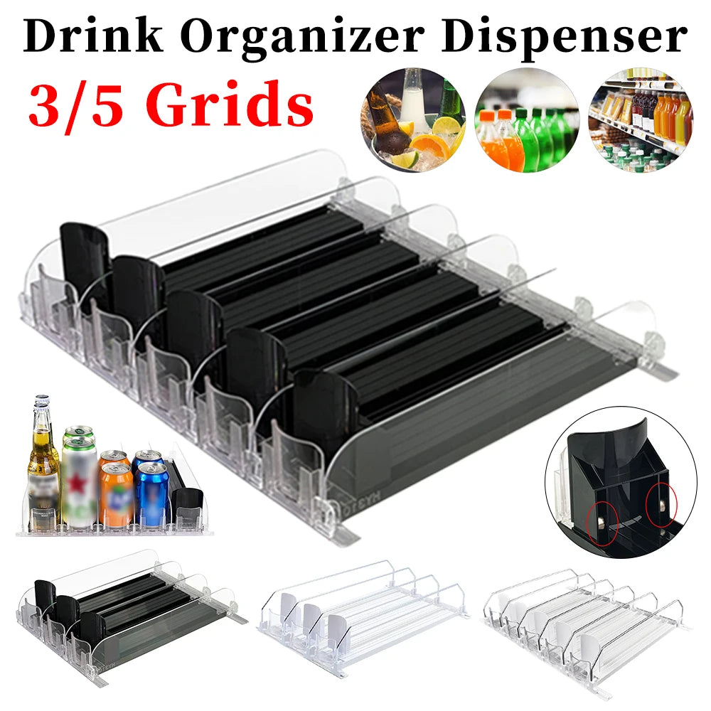 Canned Beverage Push Rack – Adjustable E-Shaped Drink Organizer & Dispenser for Kitchen & Fridge