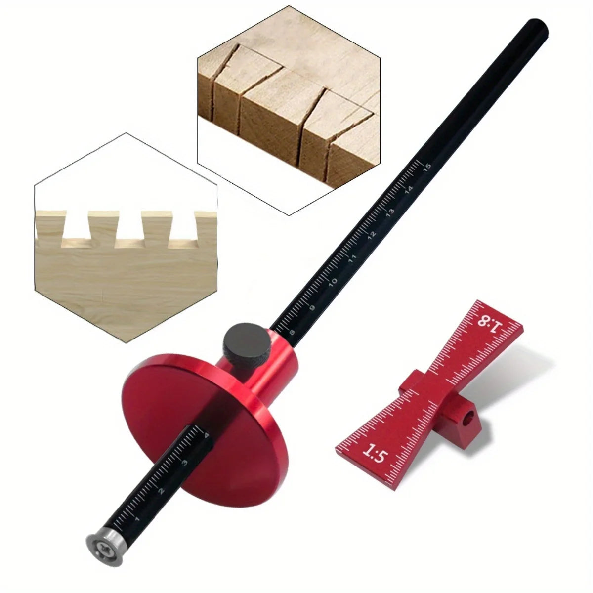 Bearing Wheel Cutter & Marking Gauge – Aluminum Dovetail Jig 1:5 1:8, Inch/MM Ruler for Soft Wood Scribing
