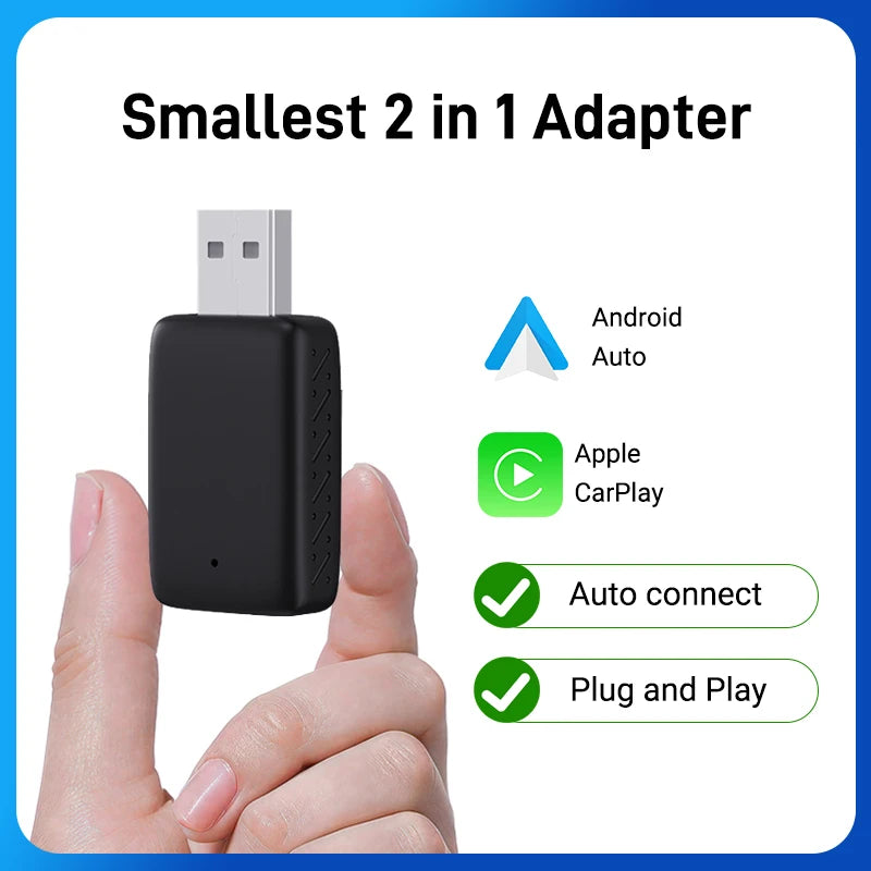 NEW 2-in-1 Mini Wireless CarPlay & Android Auto Adapter – Wired to Wireless Plug & Play for 99% OEM Cars