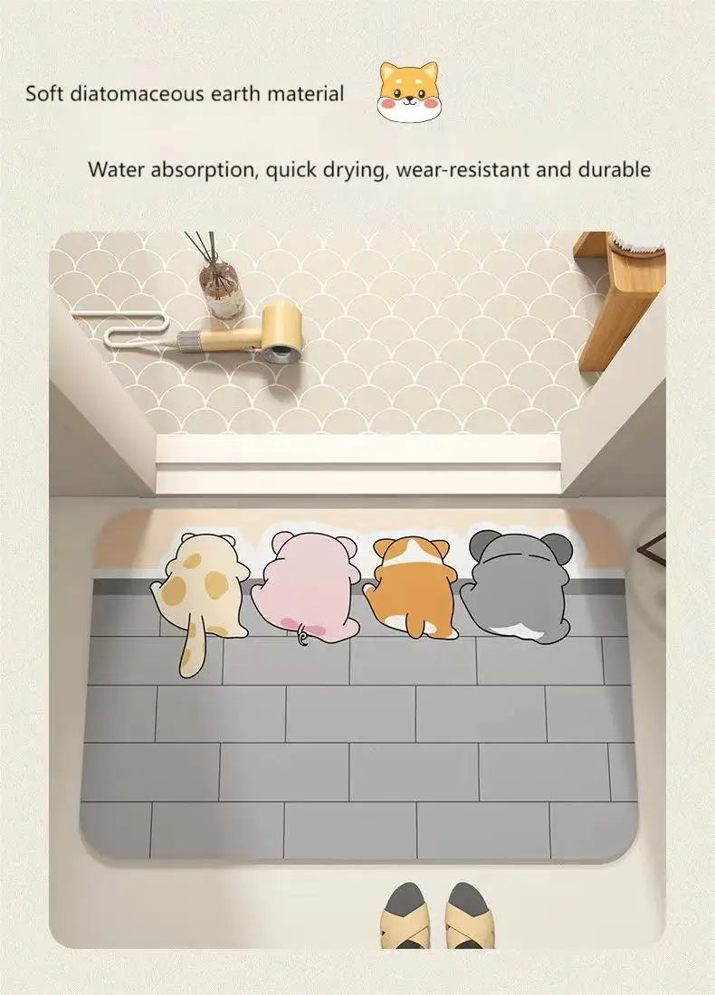 Cartoon Bathroom Diatomaceous Mud Floor Mat - Absorbent Foot Mat for Toilet, Sink & Bedroom, Soft Carpet