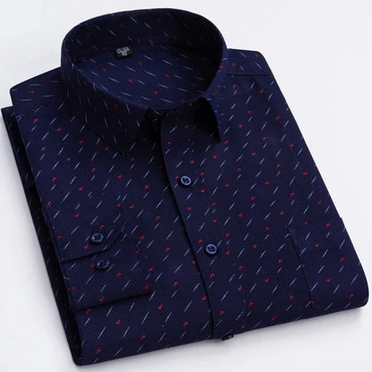 Men’s Plaid Stripe Long Sleeve Shirt - Casual Business Formal Office Shirt with Single Pocket for All Seasons