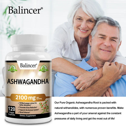 Organic Ashwagandha 2100mg – Stress Relief, Mood Boost, Immune & Thyroid Support Supplement