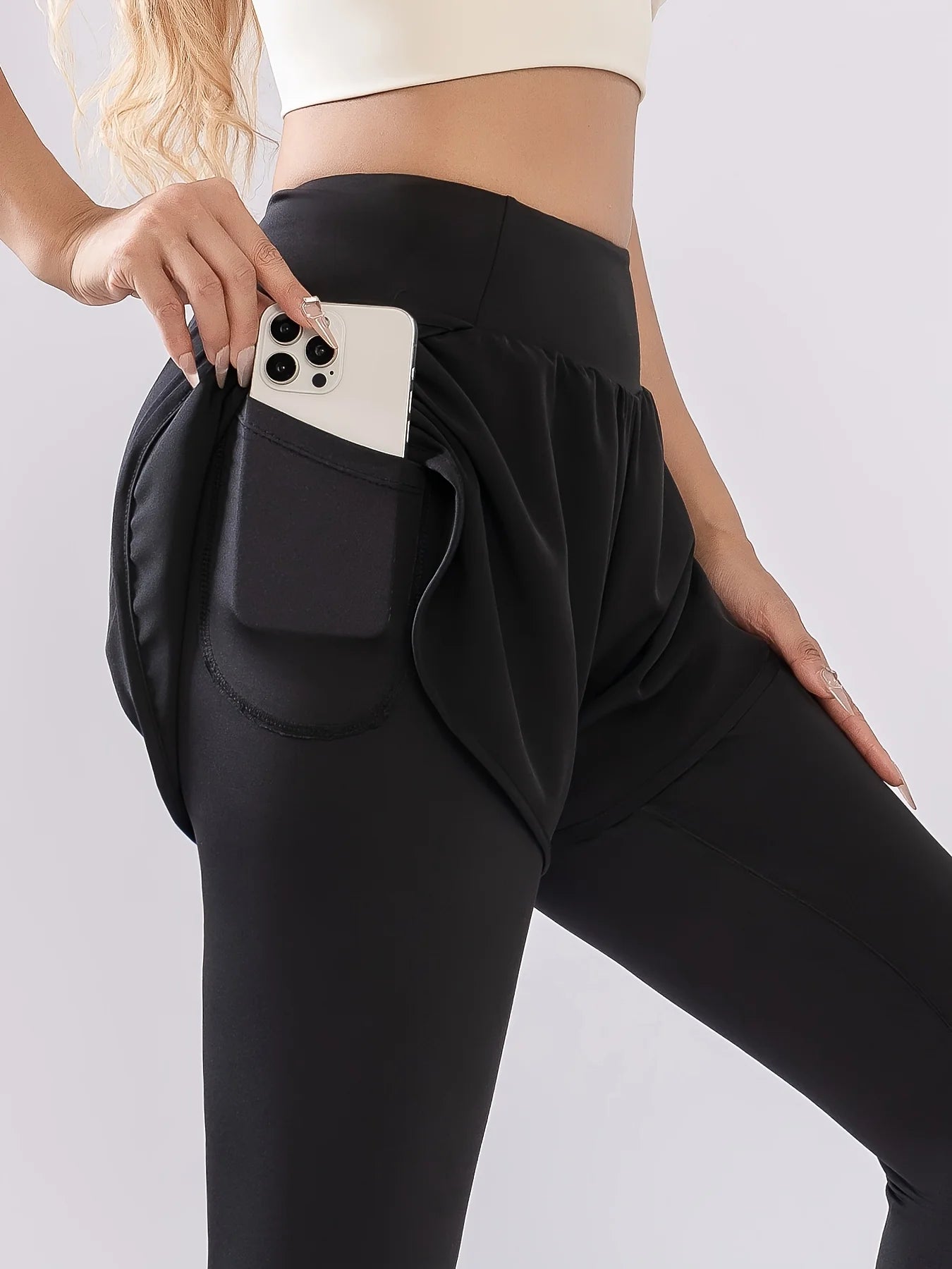 Women’s High Waist Faux Two-Piece Yoga Leggings – Quick Dry Breathable Sweat-Wicking Fitness Pants for Running & Workout