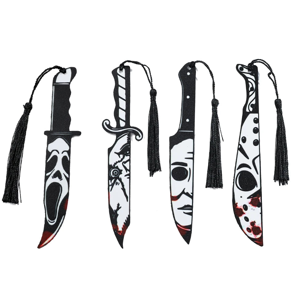 Horror Movie Fan Bookmark — Knife-Shaped Acrylic Bookmark with Tassel for Study & Reading