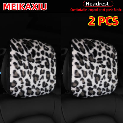 Leopard Print Faux Fur Car Headrest Cover - Soft Decorative Pillowcase for Stylish Interior Comfort