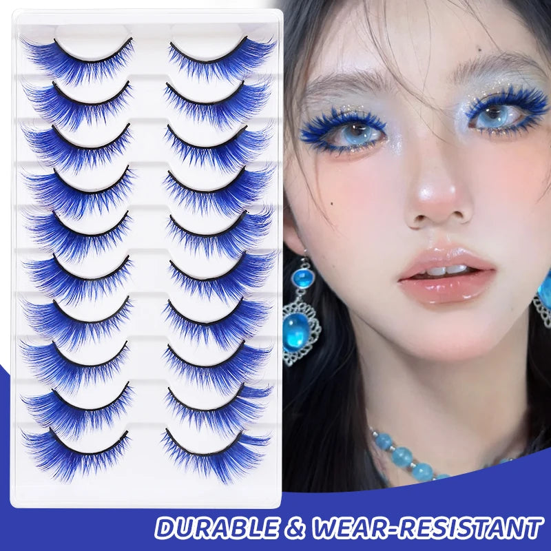Colorful Halloween False Eyelashes – Blue, Red & Pink Cosplay Fake Lash Extensions for Makeup Looks