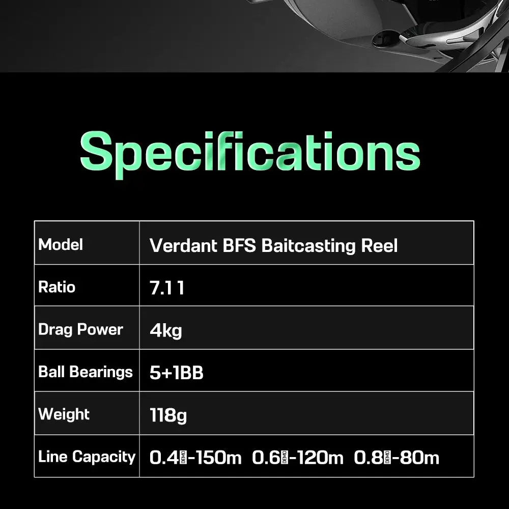 Histar Verdant BFS Ultra-Light 118g Carbon Fiber Baitcasting Reel – 7.2:1 Gear Ratio, 4KG Drag, Durable & High-Performance