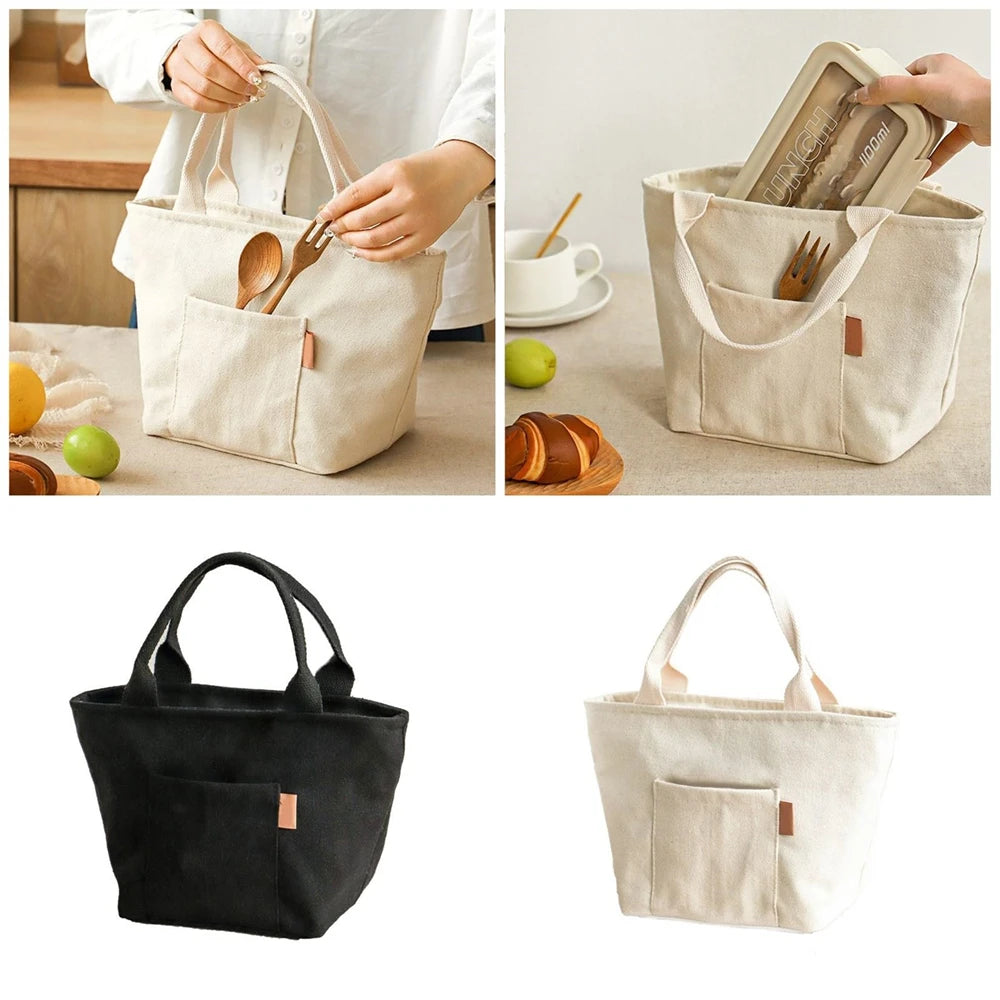Insulated Canvas Lunch Bag – Large Capacity Reusable Tote with Zipper, Portable Storage Bag for School and Picnic