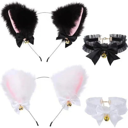 Halloween Cat Ear Headband - Masquerade Cosplay Costume with Bow Tie and Bell