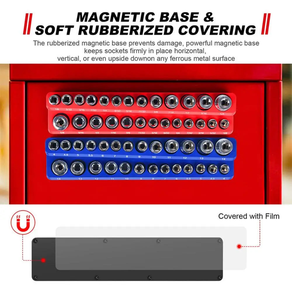 Magnetic Socket Holder Organizer - Metric & SAE Storage Rack for 1/4", 3/8" & 1/2" Drive Sockets