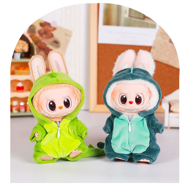 13cm Labubu Doll Clothes — 6-Piece Dinosaur Animal Outfit with Hat