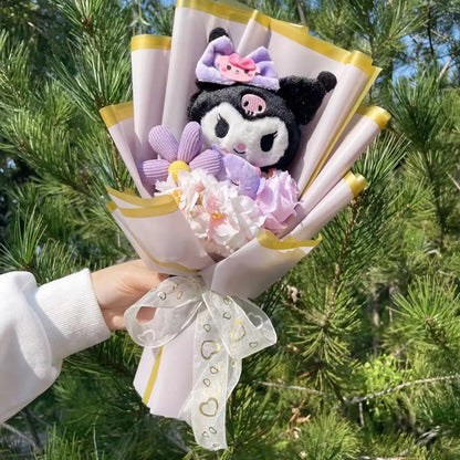 Sanrio Plush Bouquet — My Melody, Kuromi, Cinnamoroll & Hello Kitty Handmade Gift