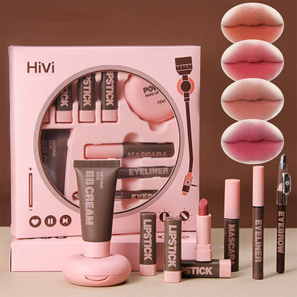 HiVi Makeup Gift Box Set – Powder, Glue, Lipstick & More, Perfect Valentine's Day Gift for Your Wife