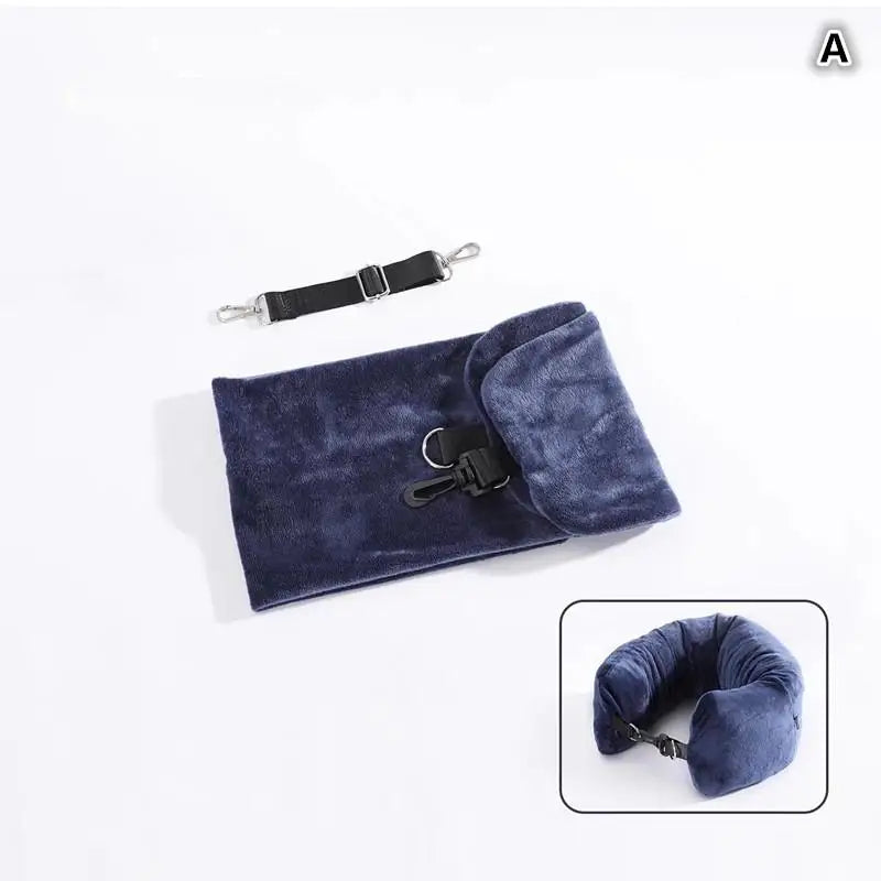 Travel U-Shaped Neck Pillow with Fillable Clothing Storage Bag – Crystal Fleece Pillowcase for Airplane & Comfort Travel Support