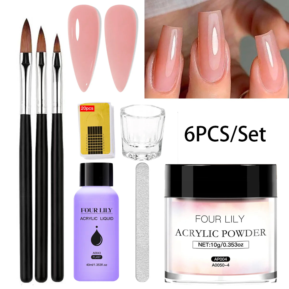FOUR LILY Acrylic Nail Kit - Acrylic Powder, Liquid & Brush Set for Nail Extensions and Manicure