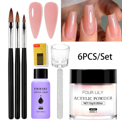 FOUR LILY Acrylic Nail Kit - Acrylic Powder, Liquid & Brush Set for Nail Extensions and Manicure