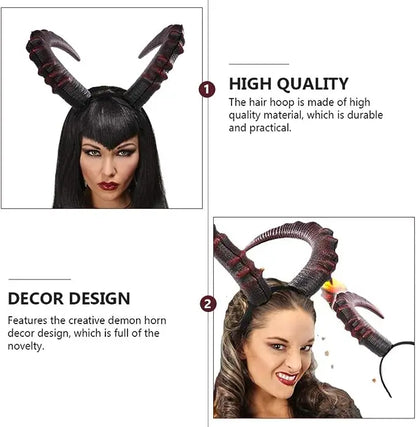 Black & Red Demon Horn Headpiece – Gothic Cosplay Devil Horns for Women, Halloween & Party Costume
