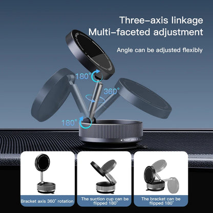 Vacuum Suction Magnetic Phone Holder – 360° Rotating Hands-Free Foldable Car & Smooth Surface Mount