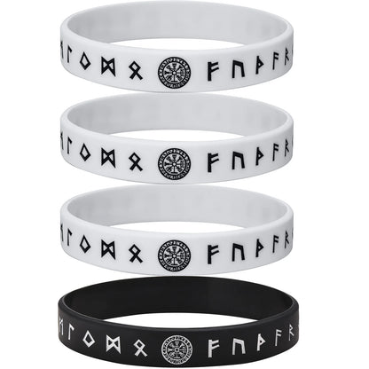 Vnox 12mm Silicone Bracelet for Men - Soft Rubber Viking Compass Rune Amulet Wristband Set