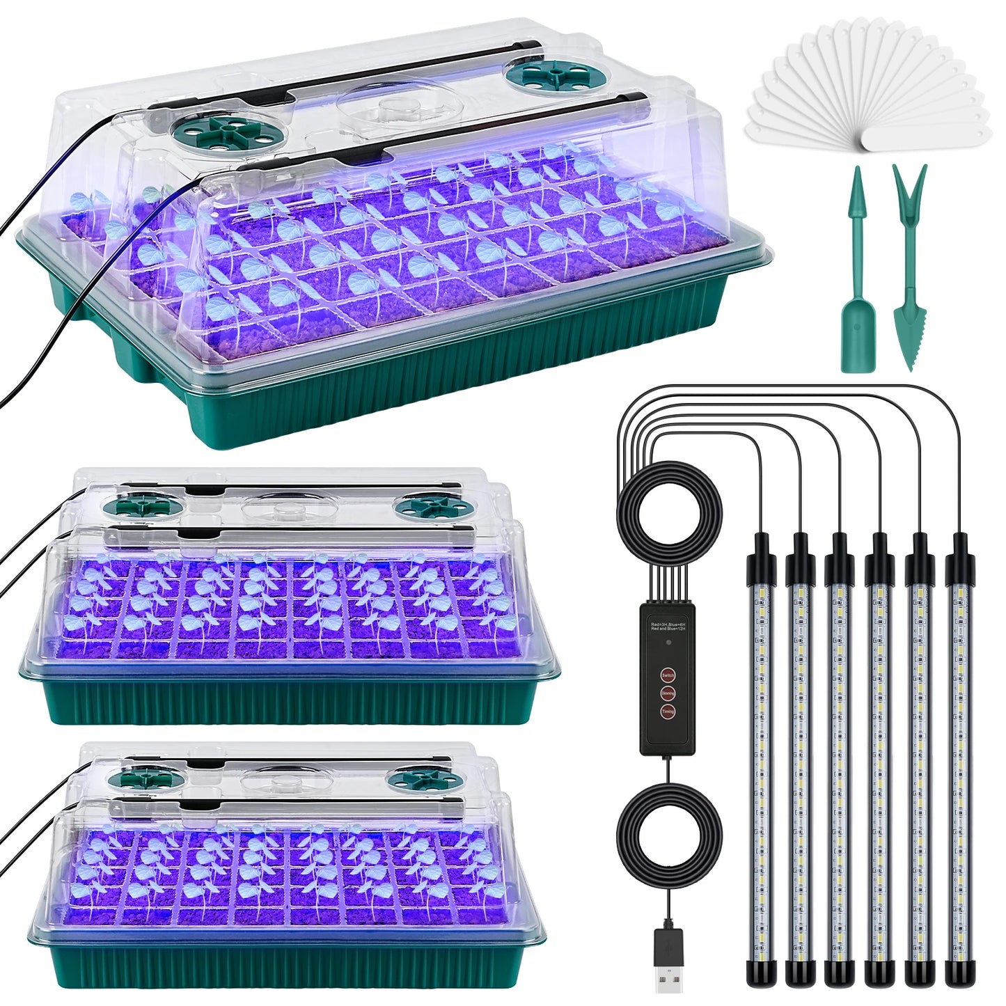 120-Cell Seed Starter Tray with Grow Light — Smart Timer Kit with Adjustable Vents & Drainage Holes