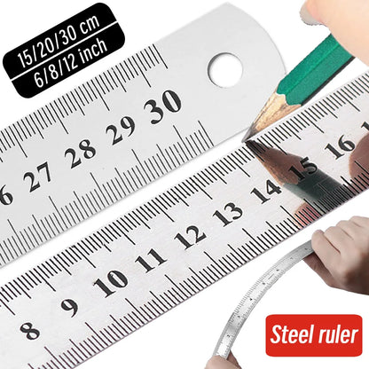 Stainless Steel Precision Ruler - 10-Piece 15-30cm Double-Sided Metric Measuring Scale for Accurate Measurement