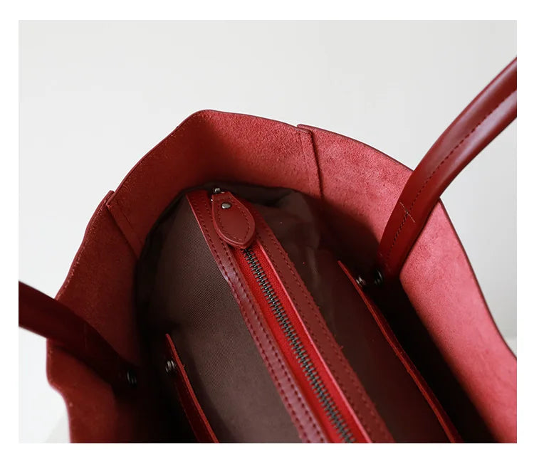 Customizable Name Large Capacity Commuter Bag – 100% Genuine Leather Soft Tote, Single Shoulder & Diagonal Shopping Bag