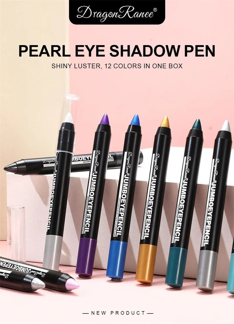 12-Color Waterproof Eyeshadow Pencil – Long-Lasting Pigment Blue Purple Black Eye Shadow Stick