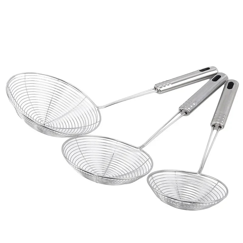3-Size Stainless Steel Colander Set – Household Noodle, Dumpling, Hot Pot Strainers with Pearl Line Drain