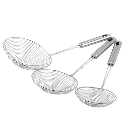 3-Size Stainless Steel Colander Set – Household Noodle, Dumpling, Hot Pot Strainers with Pearl Line Drain