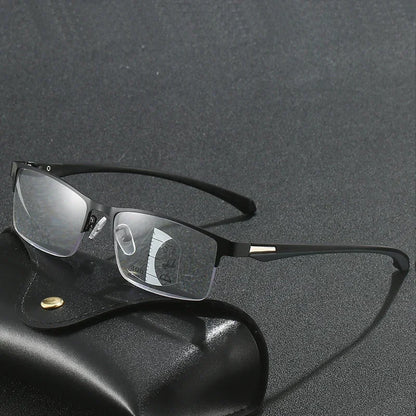 Progressive Multifocal Photochromic Reading Glasses – Anti-Blue Light Half Frame for Men with Presbyopia & Far Sight Protection