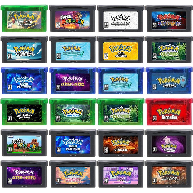 GBA Game Cartridge – 32-Bit Pokemon Series: Crown Clover, Unbound, Quetzal, Glazed, Gaia & Emerald Legacy
